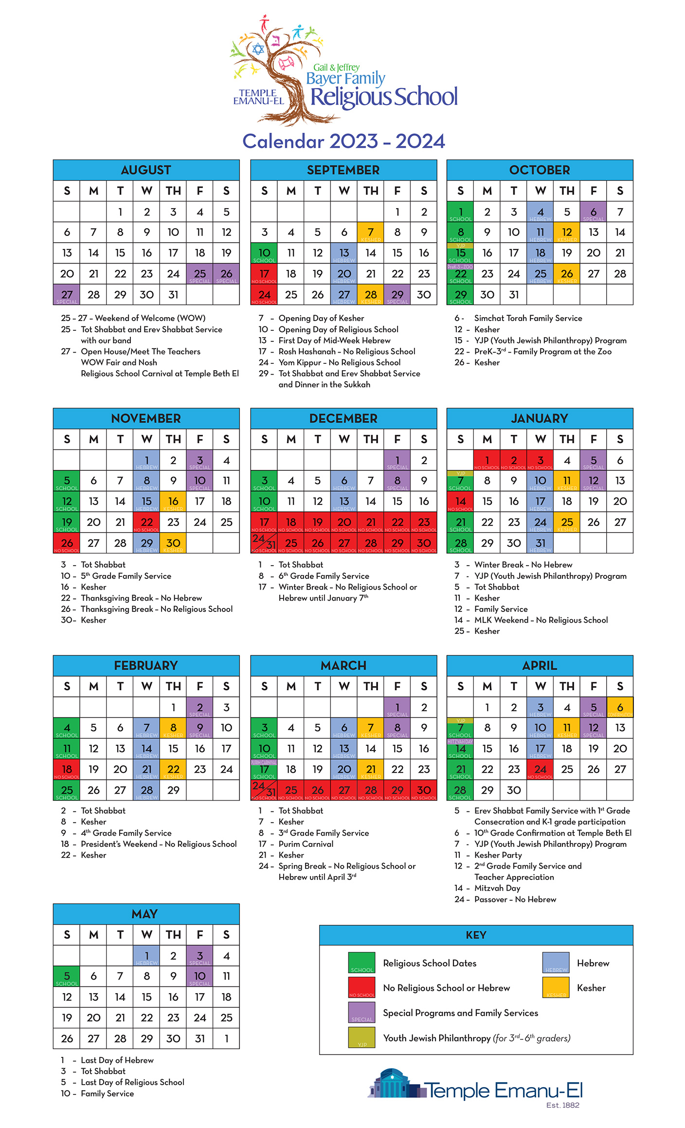 Youth & Ed Calendar – Temple Emanu-El